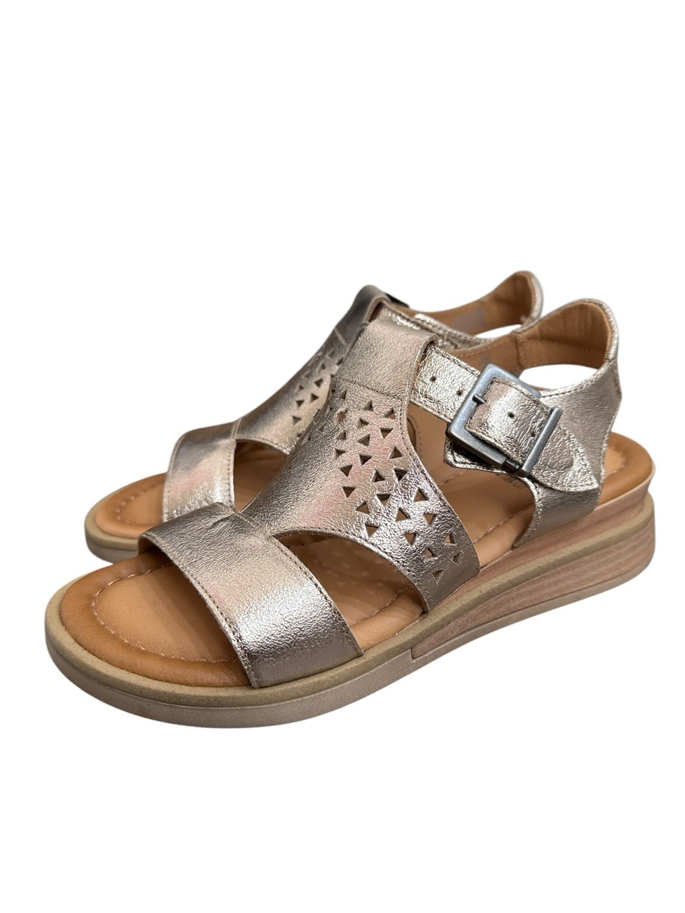 Miz Mooz Champagne Metallic Leather Cutout Sandals EU 36 US 5.5-6